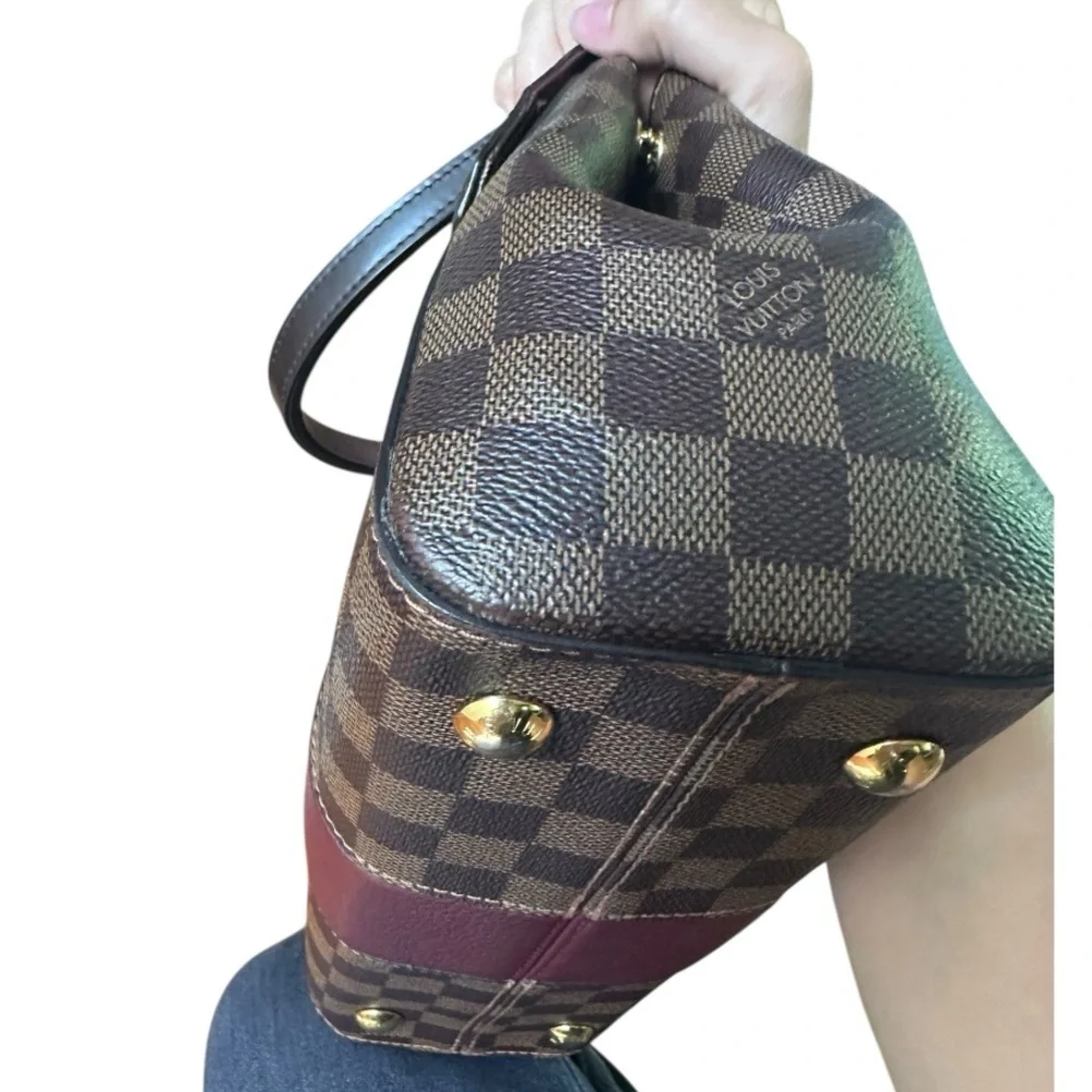 Damier Ebene Bond Street Burgundy Stripe Satchel Handbag Crossbody Strap